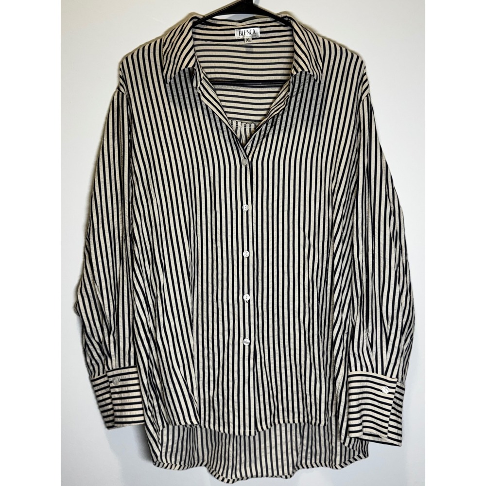 Striped Button Down Shirt XL Black White Seersucker